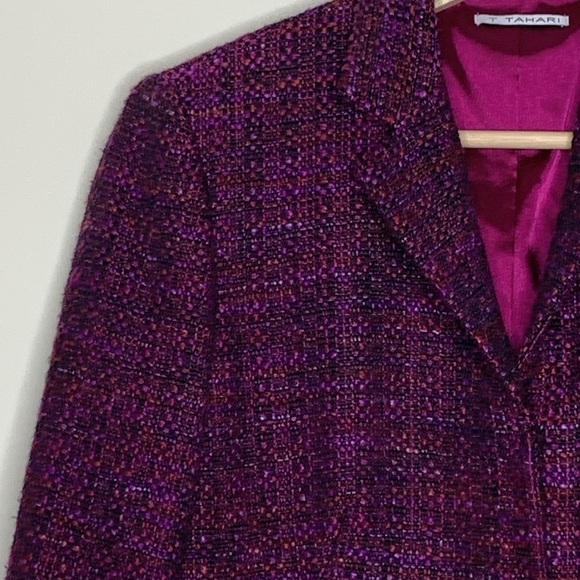 T Tahari || Purple Black Knobby Tweed Slight Crop Tailored Blazer Jacket 6 - Picture 5 of 17